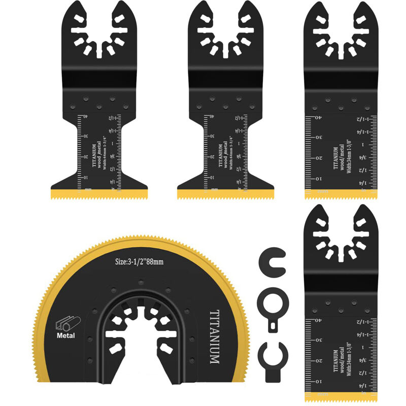 Outil Multifonction Lame de Scie Oscillante Titane, 5pcs Lame Outil Multifonction Accessoires pour Plastique, Bois, Métal, Compatible avec Fein