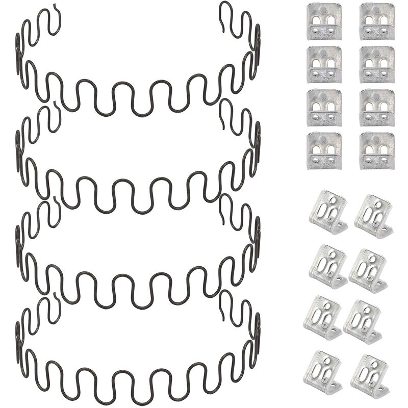Ressorts de rechange pour canapé 4 pièces 29.53in (75cm) avec 16 clips en s, 4,0 fils de diamètre Kit de réparation de ressorts de canapé pour siège