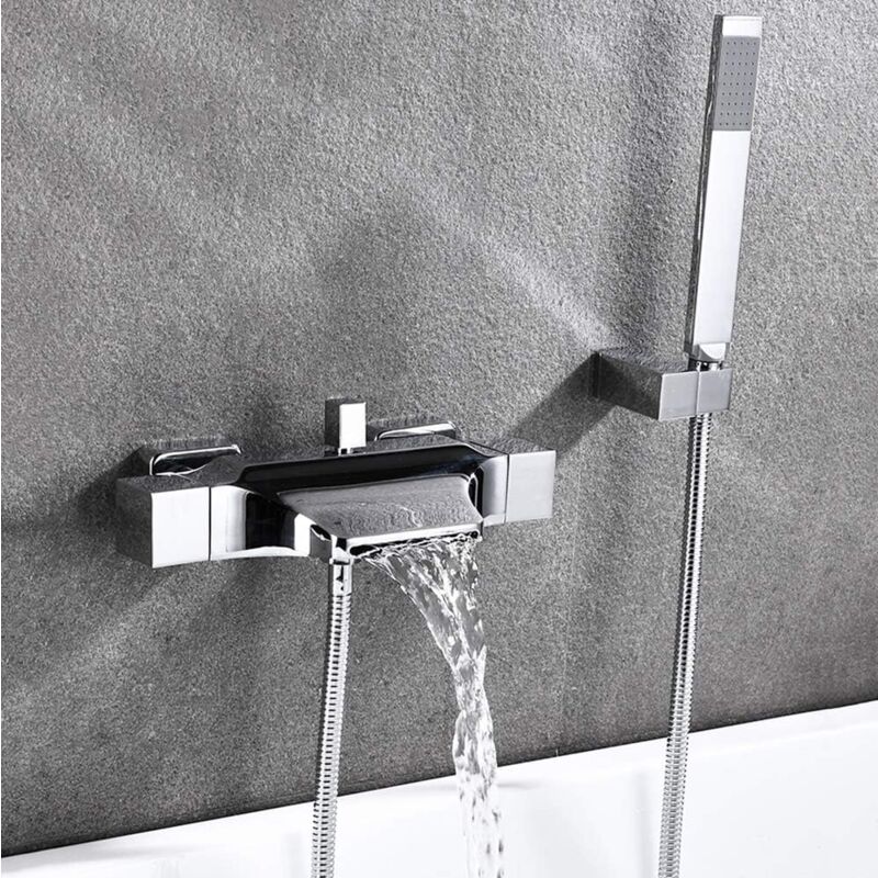 Robinet de baignoire mural à effet cascade, mélangeur pour baignoire avec douche à main, robinet mural avec tête de douche cascade, chaud & froid