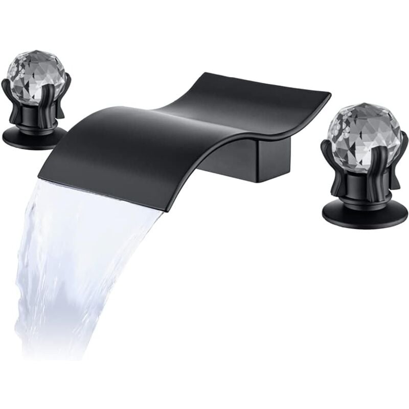 Robinet de salle de bain avec 2 poignées en cristal, robinet de salle de bain 3 trous, 8 pouces, montage en terrasse, cascade extensive pour lavabo
