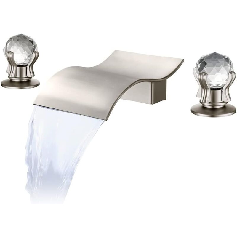 S-giant - Robinet de salle de bain avec 2 poignées en cristal, robinet de salle de bain 3 trous, 8 pouces, montage en terrasse, cascade extensive