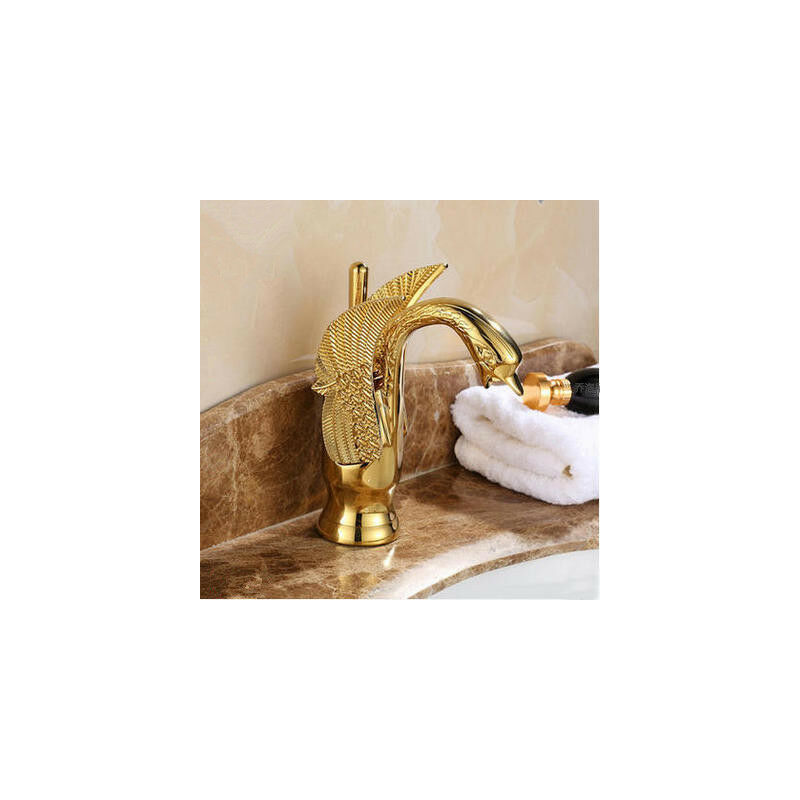 S-giant - Robinet Salle de Bain Doré Laiton Massif Mitigeur Haut Robinet Lavabo Salle de Bain Robinet De Pont Monté(court,Doré)