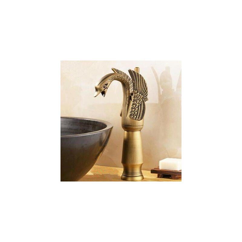 S-giant - Robinet Salle de Bain Doré Laiton Massif Mitigeur Haut Robinet Lavabo Salle de Bain Robinet De Pont Monté(Tall,Antique)