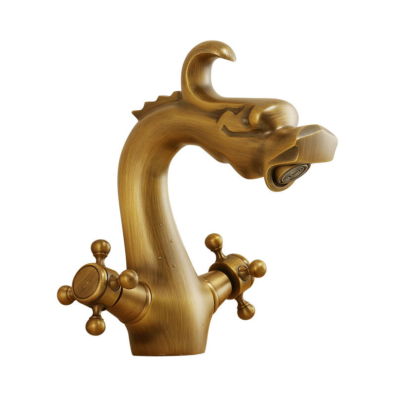 S-giant - Robinetterie classique en cuivre massif, design unique en forme de dragon antique, mitigeur pour eau chaude et froide, robinet de lavabo