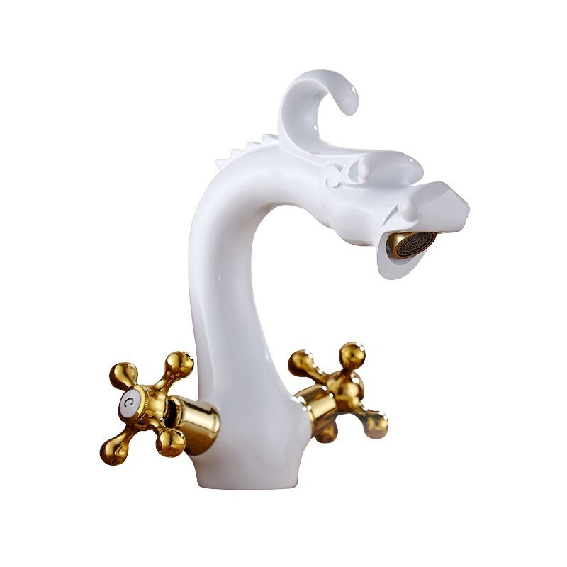 S-giant - Robinetterie classique en cuivre massif, design unique en forme de dragon antique, mitigeur pour eau chaude et froide, robinet de lavabo