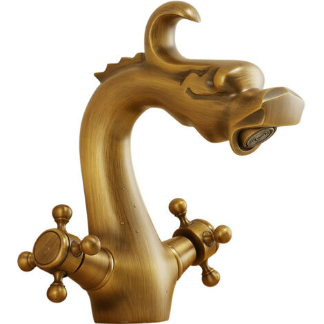 S-giant Robinetterie classique en cuivre massif, design unique en forme de dragon antique, mitigeur pour eau chaude et froide, robinet de lavabo pour salle de bains et meuble de toilette, anti-éclabou