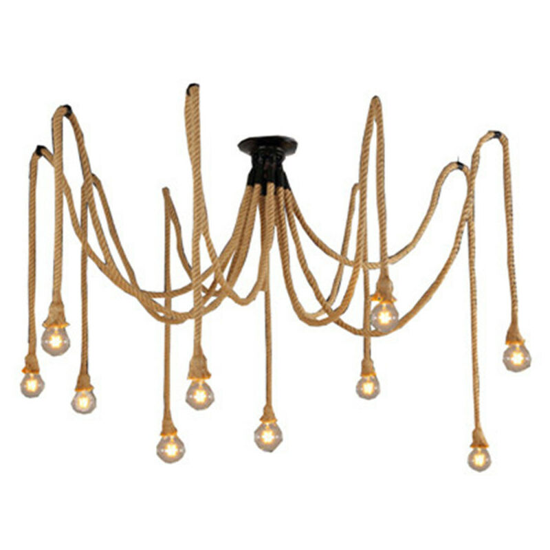 Suspension Luminaire Induistrielle Lampe Vintage Réglable Lampe Lustre,Suspensions en corde de chanvre créatif pour salon,salle de