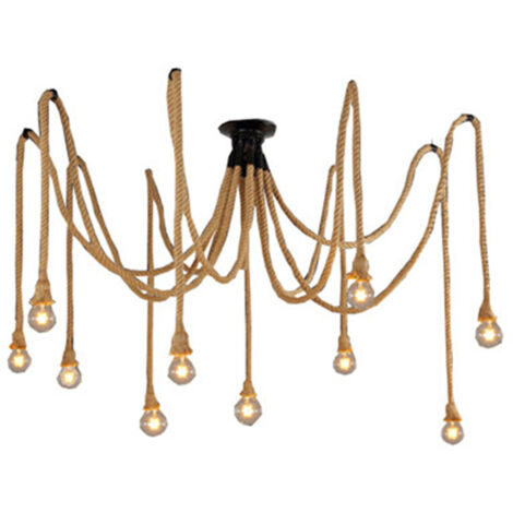 S-giant Suspension Luminaire Induistrielle Lampe Vintage Réglable Lampe Lustre,Suspensions en corde de chanvre créatif pour salon,salle de restaurant,bar,café (10 têtes)