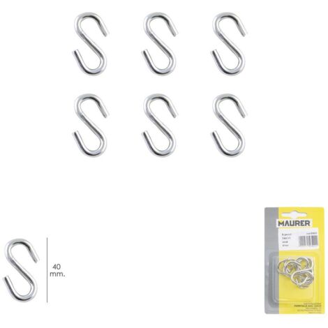 "S"-Haken 40mm. Verzinkt (Blister 6 Stück) Haushaltsgebrauch