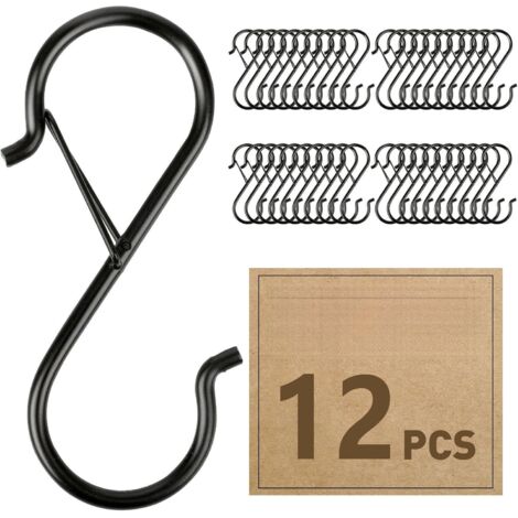 S Hook - Acier Galvanisé - 3,5 Pouces - Fermoir de Sécurité - Convient pour Barres de 12,7 mm - Pour Plantes, Cuisine, Placard, Ustensiles - Lot de 12