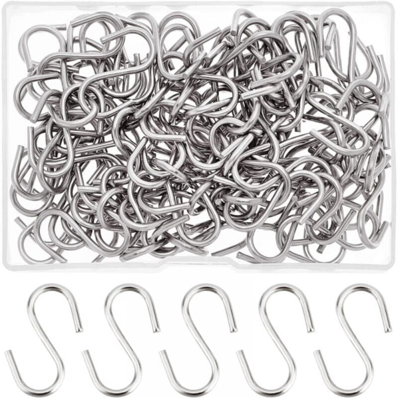 Cyslmuk - S-Hooks, 304 Stainless Steel, Small S-Hooks, Metal S-Hooks, Hanging Hooks for Hanging Small Items, Keys, Jewelry, Light Bags, 100 Pieces,