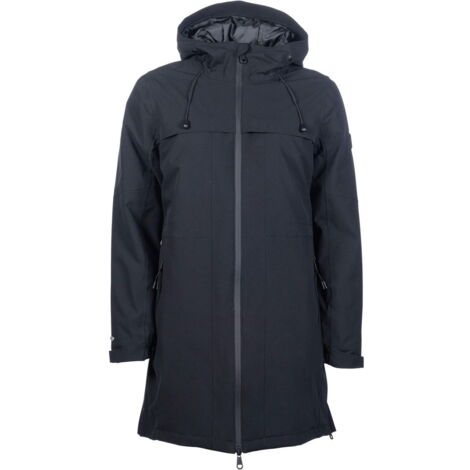 S, nero 9100: Giaccone lungo da donna impermeabile modello Hillary con cappuccio staccabile