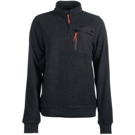 S, nero 9100: Pullover unisex per equitazione modello Orsacchiotto con tasca frontale e zip a contrasto