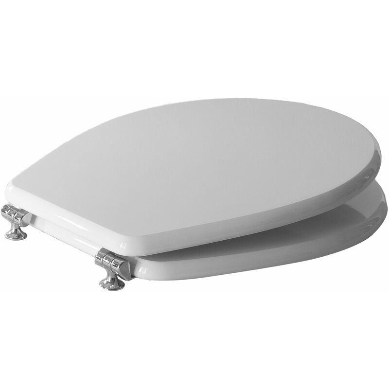 Copriwater in MDF, serie Colibrì della Pozzi Ginori, Bianco, con cerniere in ottone cromato.