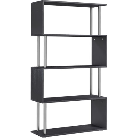 S Shape Bookcase, 5 Tiers Bookshelf, Modern Freestanding Storage Shelf for Home Office, Study, Living Room, 80 x 30 x 145cm Black