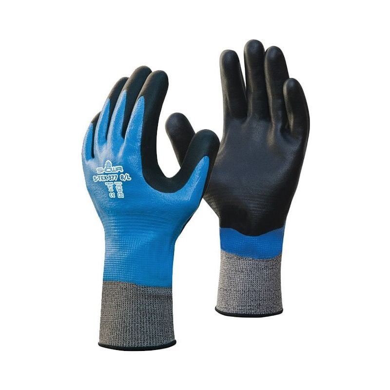 Showa - s-tex 377 Nitrile Foam Coated Cut d Gloves - Size 8/L - Black Grey Blue