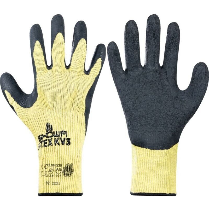 Cut Resistant Gloves, Latex Coated, Yellow/Black, Size 9 - Showa