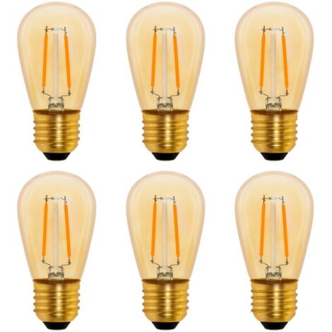 S14 Ampoule LED à Filament Vintage E27, 1W Amber Edison Remplacement 10W Incandescence, Non Dimmable, Blanc Chaud 2200K, AC 220V, Lot de 6