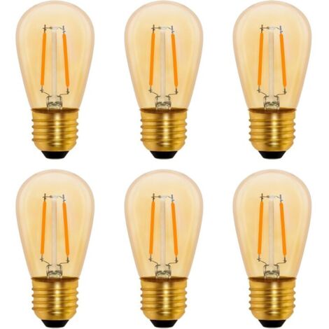 S14 Ampoule LED à Filament Vintage E27, 1W Amber Edison Remplacement 10W Incandescence, Non Dimmable, Blanc Chaud 2200K, AC 220V, Lot de 6
