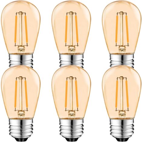 S14 E27 Edison LED Glühbirne, 2W Vintage Filament Fadenlampe, Bernstein, Warmweiß 2700K, 360° Abstrahlwinkel, Nicht Dimmbar 6er-Pack [Energieklasse G]
