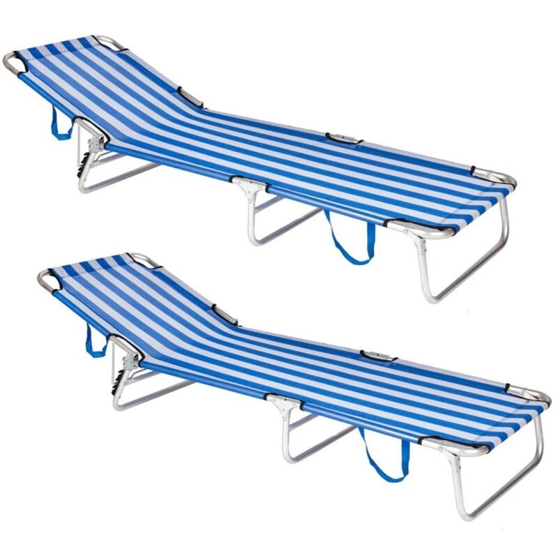 

Lolahome - Pack de 2 tumbonas playa cama de 3 posiciones azul y blancode aluminio y textileno de 190x58x25 cm