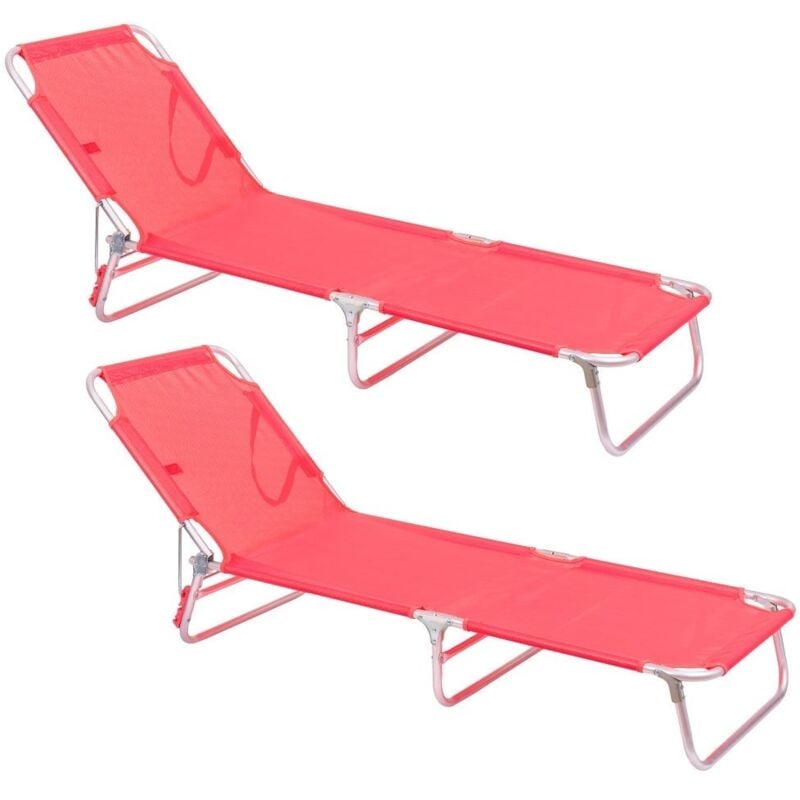 

Lolahome - Pack de 2 tumbonas playa cama de 3 posiciones coral de aluminio y textileno de 190x58x25 cm