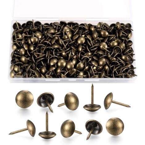 CSPARKV (S)200 Pieces Upholstery Nails, Decorative Upholstery Nails, Upholstery Tacks, Antique Brass Furniture Nails with Plastic Box for Armchair Sofa Furniture Wooden Objects