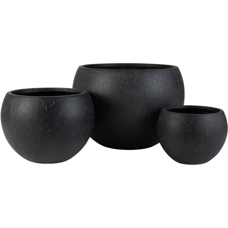 Set de 3 Cache-pots rond en argile noir D55cm-41cm-31cm