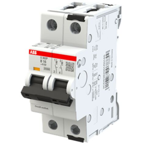 S300P-Disjoncteur 2P-16A-Courbe B-Pdc 25000A-400VAC 25KA-230VAC 50kA-2 modules 2CDS382001R0165 ABB A907884