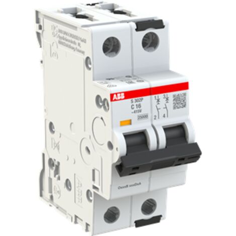 S300P-Disjoncteur 2P-16A-Courbe C-Pdc 25000A-400VAC 25KA-230VAC 50kA-2 modules 2CDS382001R0164 ABB A907885