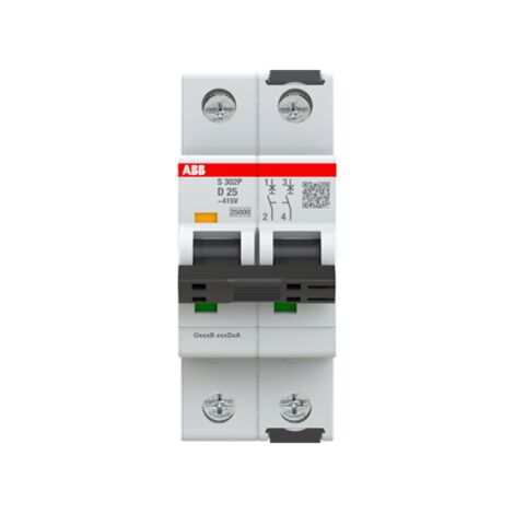 S300P-Disjoncteur 2P-25A-Courbe D-Pdc 25000A-400VAC 25KA-230VAC 50kA-2 modules 2CDS382001R0251 ABB A907877