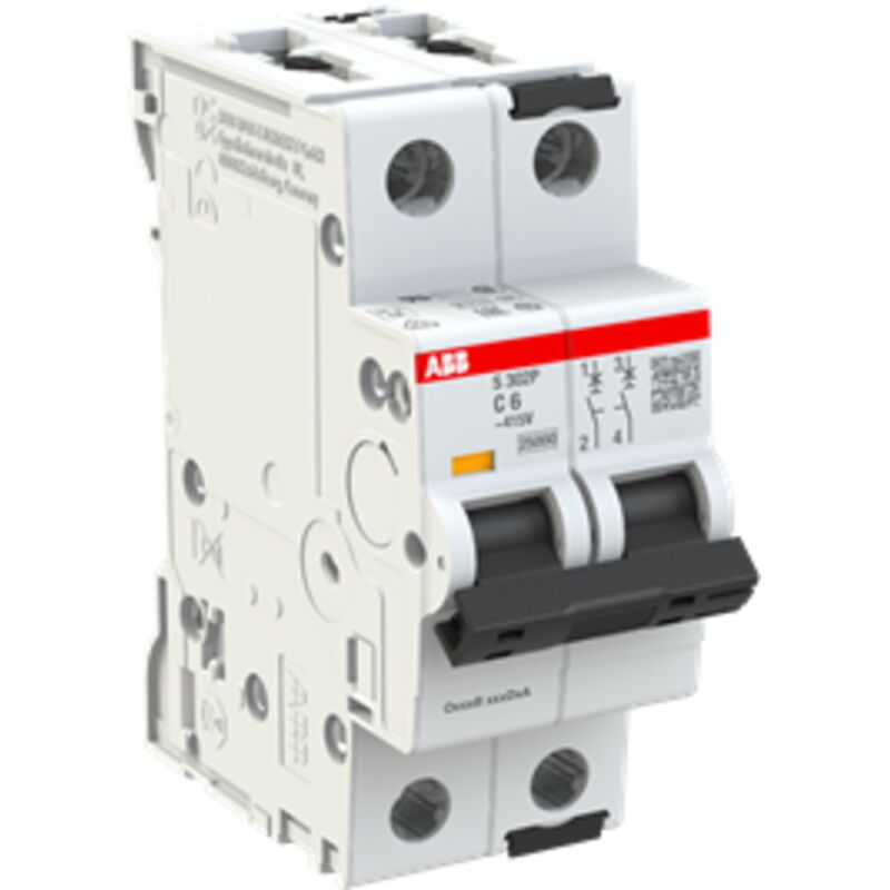 Disjoncteur ABB S302 2P, 6A, pouvoir de coupure 100 kA ( Prix pour 1 )