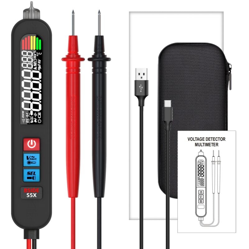 Durficst - S5X Stylo Multimètre Numérique Rechargeable avec Grand Écran Couleur vfd Détecteur d'Électricité Sans Contact Capacimètre Testeur
