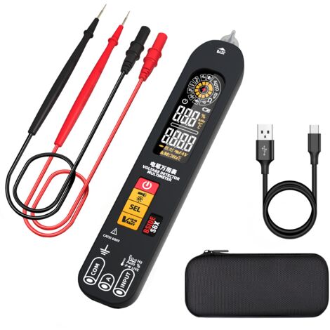 S6X Multimètre Numérique Rechargeable Stylo Détecteur de Tension avec Écran ID Couleur Testeur Automatique de Courant Tension Ohm et Continuité Testeur de Capacité Diode VFD Hz Câble Électrique