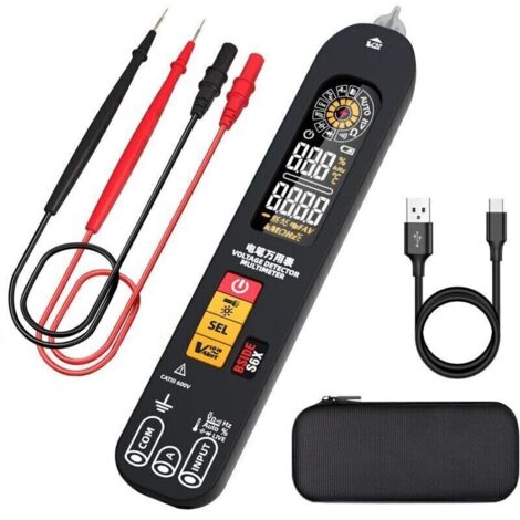 S6X Rechargeable Digital Multimeter Pen Voltage Detector with Color ID Display, Automatic Current, Voltage, Ohm and Continuity Tester, Capacitance Tester, Diode, VFD, Hz, Electrical Cable