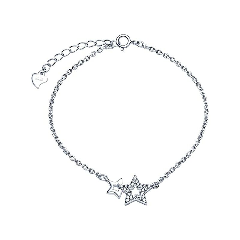 S925 Sterling Silver Diamond Star Bracelet Bijoux Argent Femme Élégante Fille Cadeau D'anniversaire