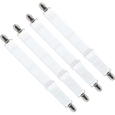 Sábana bajera ajustable (de 65 cm a 200 cm), correas ajustables, accesorios para sábanas, sofá (blanco, paquete de 4)