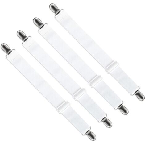 Sábana bajera ajustable (de 65 cm a 200 cm), correas ajustables, accesorios para sábanas, sofá (blanco, paquete de 4)