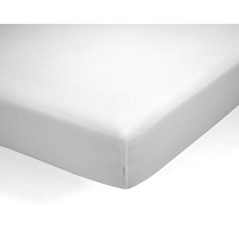 Sábana bajera ajustable de algodón orgánico color blanco. Cama de 90 cm.