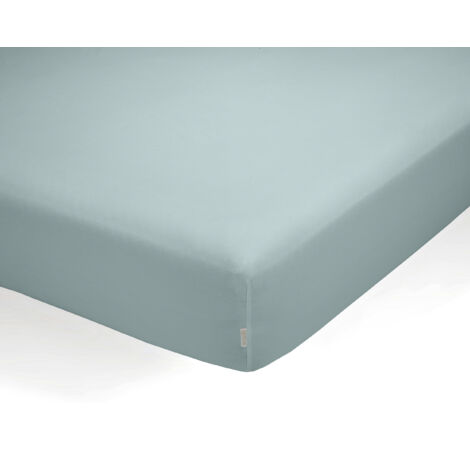 Sábana bajera ajustable de algodón orgánico color hielo. Cama de 105 cm.