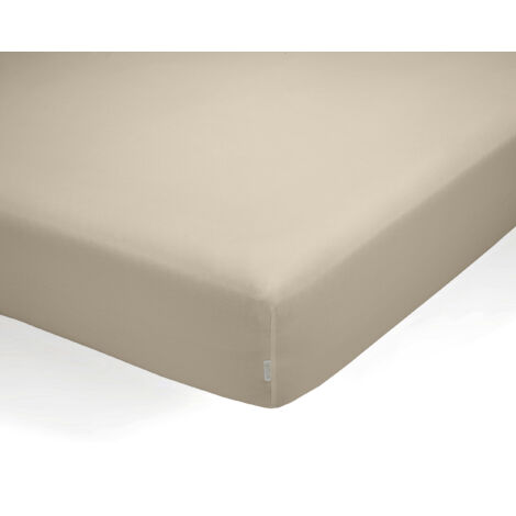 Sábana bajera ajustable de algodón orgánico color topo. Cama de 90 cm.