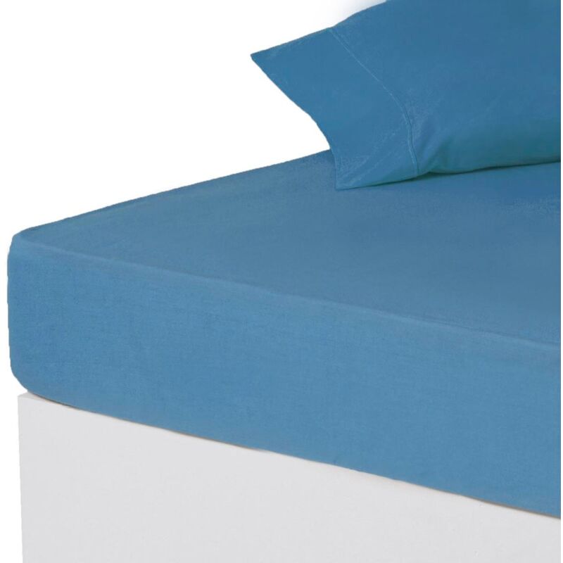 

Sábana bajera azul algodón / poliéster clásico cama de 150 cm