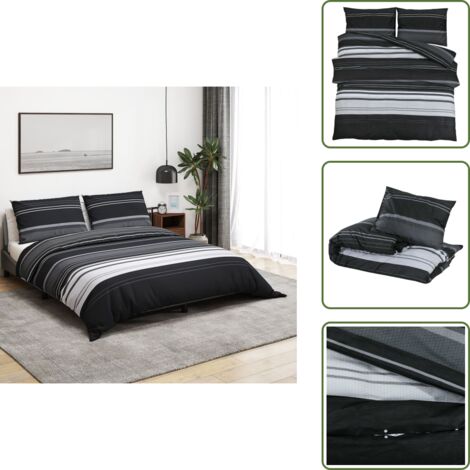 Sábana nórdica - vidaXL Juego de funda nórdica algodón negro y blanco 200x200 cm - Cama