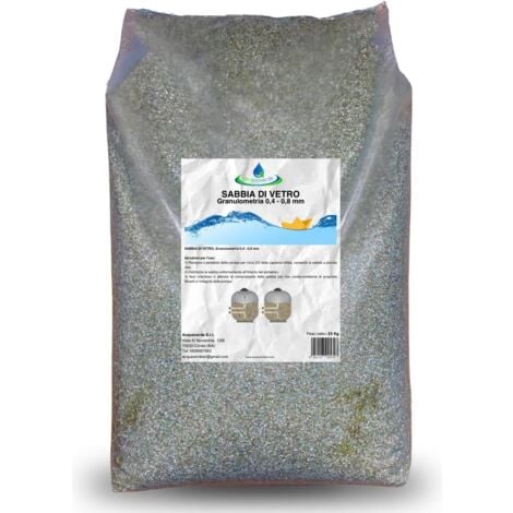 Sabbia di Vetro Filtrante 25 KG, Granulometria 0,4-0,8 mm, ACQUAVERDE, Vetro Attivo Compatibile con Pompa Filtro di Piscine Intex e Bestway