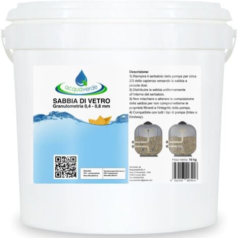 acquaverde Sabbia di Vetro Filtrante, Granulometria 0.4 - 0.8 mm, Compatibile con Filtro a Sabbia per Piscine Bestway o Intex