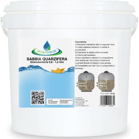 Sabbia Quarzifera, ACQUAVERDE, Granulometria 0,4 - 0,8 mm, per Pompe e Filtri a Sabbia - Secchio da 10 Kg
