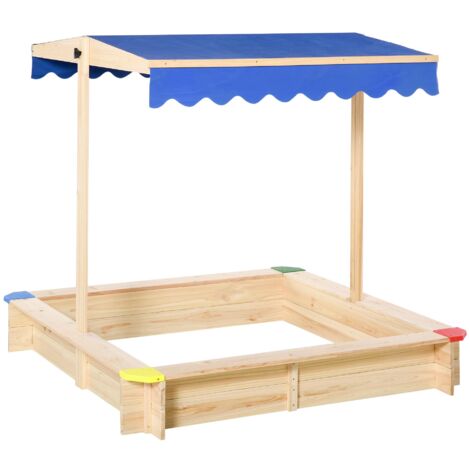 Sabbiera da Esterno con Tettuccio Parasole 120x120x120 cm in Legno Blu