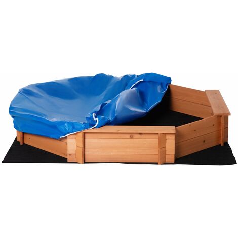 Sabbiera da Esterno in Legno 39.5x139.5x21.5 cm con Sedili e Copertura Rosso