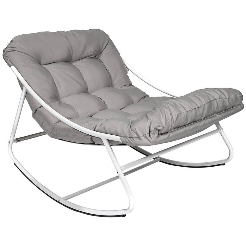 SABHA - Fauteuil à Bascule en Métal Blanc et Textilène avec Coussin d'assise Taupe
