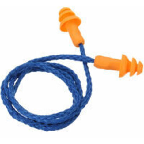 SABIR 10 Paires Bouchons d'oreille avec Cordon Réutilisables Bouchons d'oreille en Silicone du Sommeil Bouchons d'oreille Suppression du Bruit de Bouchons pour la Protection Auditive (Bleu) STOL